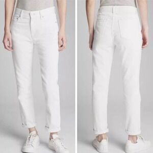 GAP Denim White Girlfriend Stretch Mid-Rise Jeans Slim Leg | 4/27 Regular